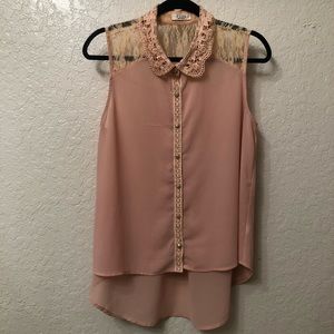 Pink button down sleeveless top